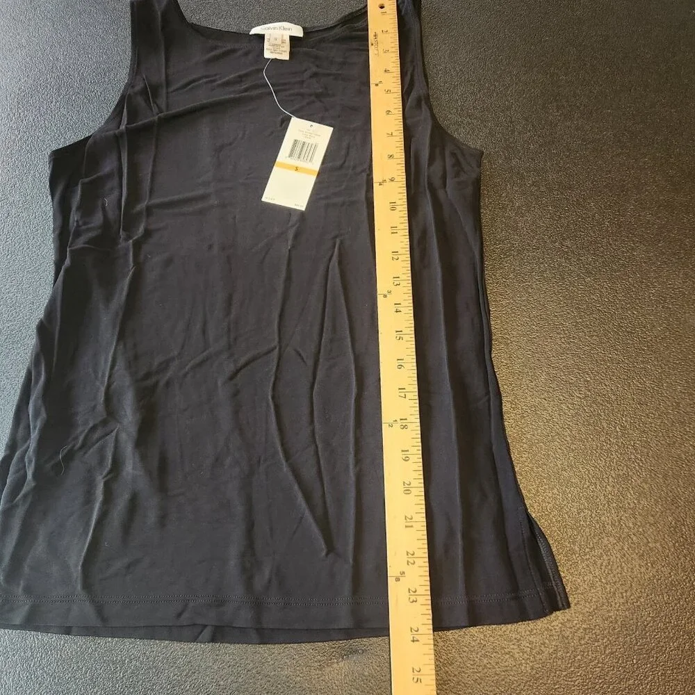 NWT Calvin Klein Black Sleeveless Tank Suit Separate Round Neck Rayon Small NEW‎